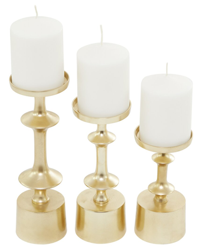 Cosmoliving By Cosmopolitan Set Of 3 Gold Aluminum Pillar Candle Holder