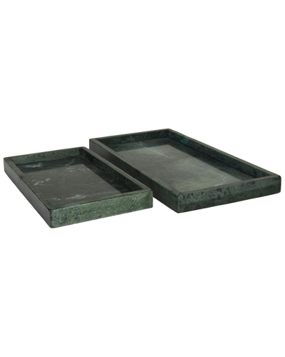 Cosmoliving By Cosmopolitan Set Of 2 Green Marble Tray With Raised Border