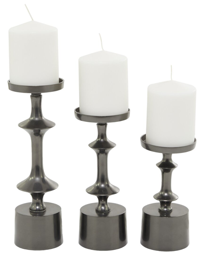 Cosmoliving By Cosmopolitan Set Of 3 Black Aluminum Pillar Candle Holder
