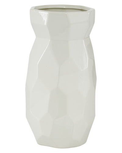Cosmoliving By Cosmopolitan White Ceramic Geometric Vase