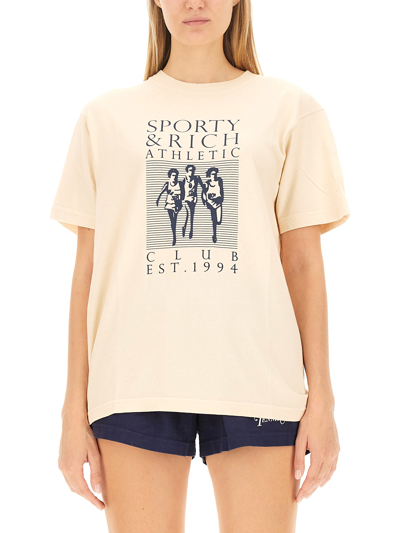Sporty And Rich Graphic-print T-shirt In Beige