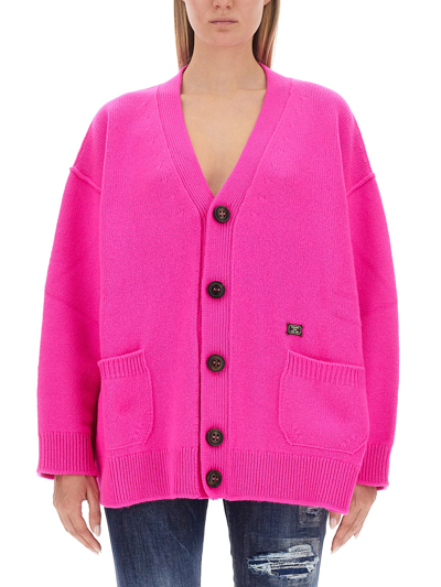 Dsquared2 V-neck Wool-blend Cardigan In Fucsia