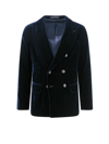 Giorgio Armani Velvet Blazer With Button Detailing And Wide Lapel In Blue