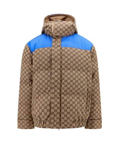 Gucci Geometric Patterned Padded Jacket In Brown