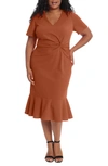 London Times Side Knot Scupa Crepe Flounce Dress In Sequoia