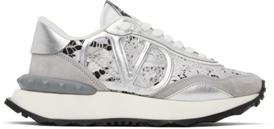 Valentino Garavani Silver & Gray Lacerunner Sneakers In Metallic