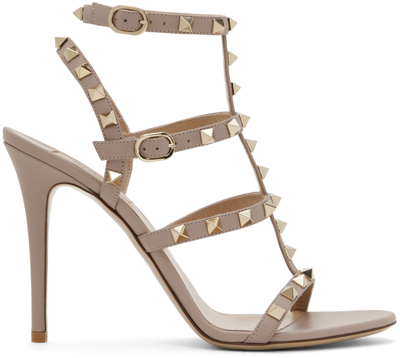 Valentino Garavani Beige Rockstud Heeled Sandals In P45 Poudre