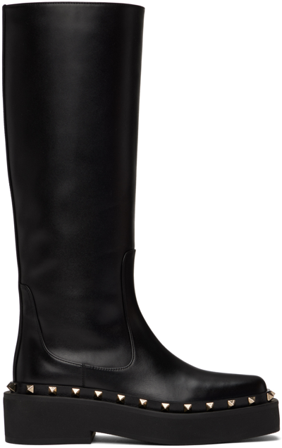 Valentino Garavani Black Rockstud M-way Boots In 0n0 Nero