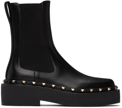 Valentino Garavani Black M-way Rockstud Chelsea Boots In 0n0 Nero