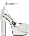 Valentino Tan-go 155 Metallic Leather Platform Pumps In S13 Silver