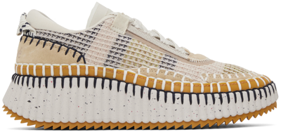 Chloé Nama Embroidered Suede And Recycled-mesh Sneakers In Biscotti,beige