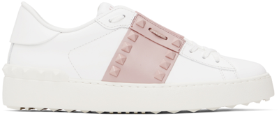 Valentino Garavani White & Pink Rockstud Untitled Sneakers In 834 Bianco/waterrose