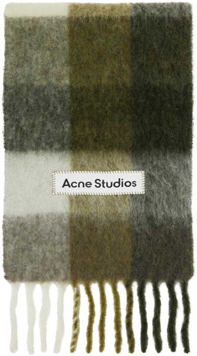 Acne Studios Check-pattern Knitted Scarf In Did Taupe/green/blac