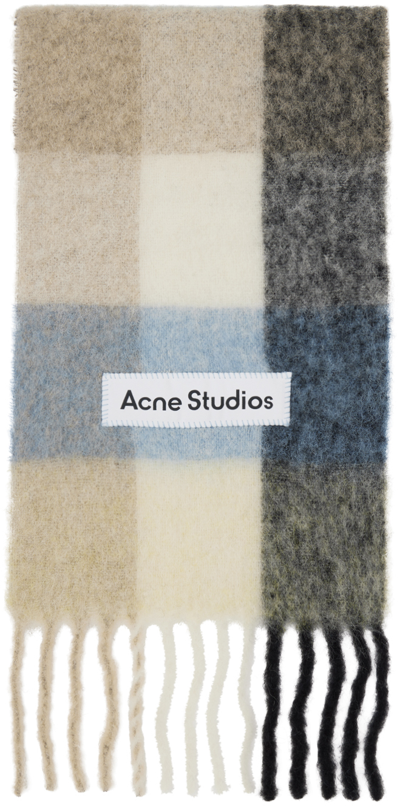 Acne Studios Blue & Black Checked Scarf In Dib Blue/beige/black