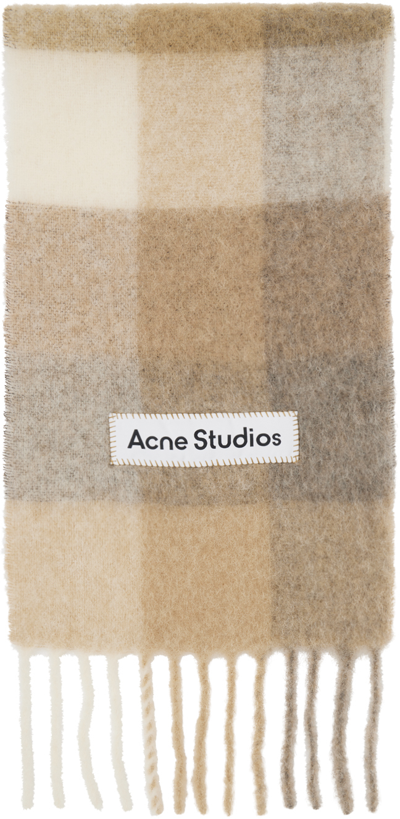 Acne Studios Beige Checked Scarf In Ays White/beige