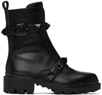 Valentino Garavani Women's Roman Stud Combat Boots With Studs In 0no Nero