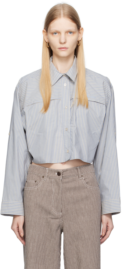 Remain Birger Christensen Womens English Manor Comb Striped Cropped Organic-cotton Shirt