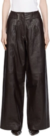 REMAIN BIRGER CHRISTENSEN BROWN WIDE EYELET LEATHER TROUSERS
