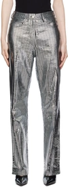 Remain Birger Christensen Striped Metallic Leather Straight-leg Pants In 1000 Black Comb.