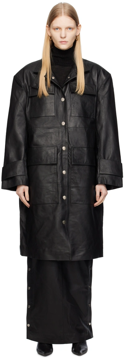 Remain Birger Christensen Black Drapy Leather Jacket In 1000 Black