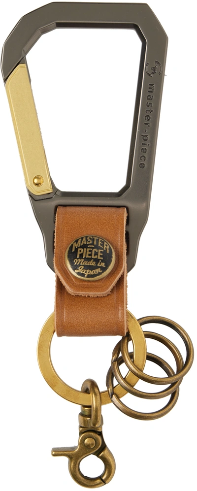 Master-piece Tan & Gunmetal Lanyard Keychain In Caramel