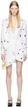 Jacquemus Bahia Brodée Twist-front Embellished Twill Mini Dress In 1em White/black