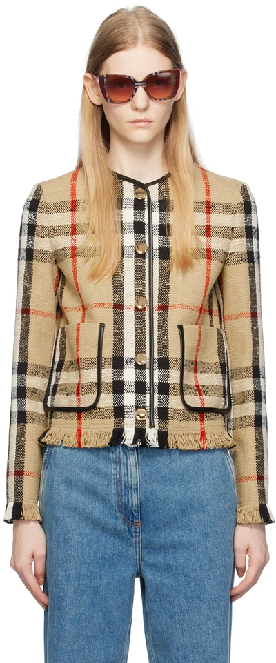 Burberry Check Bouclé Collarless Jacket In Beige