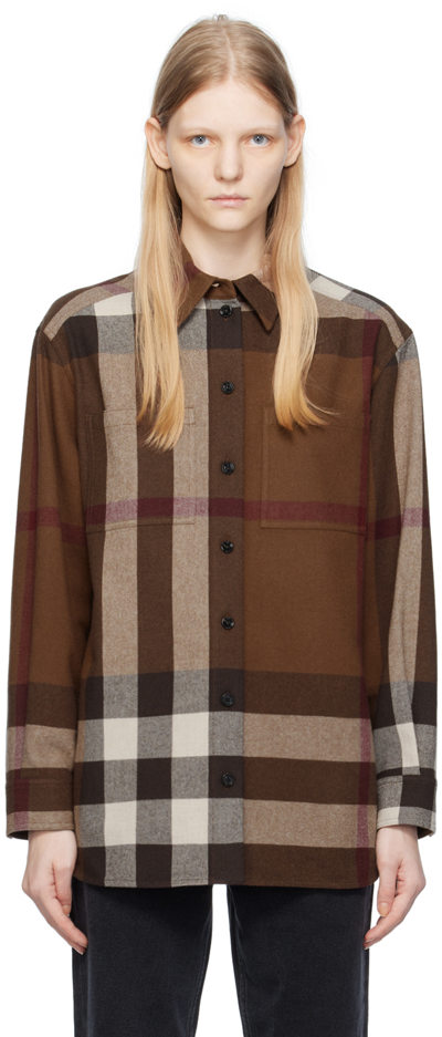 Burberry Check Wool Cotton Flannel Shirt In Brown