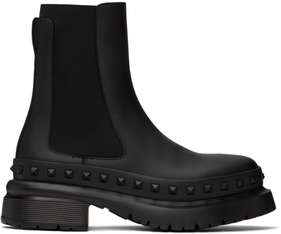 Valentino Garavani Black M-way Rockstud Chelsea Boots In 0no Nero