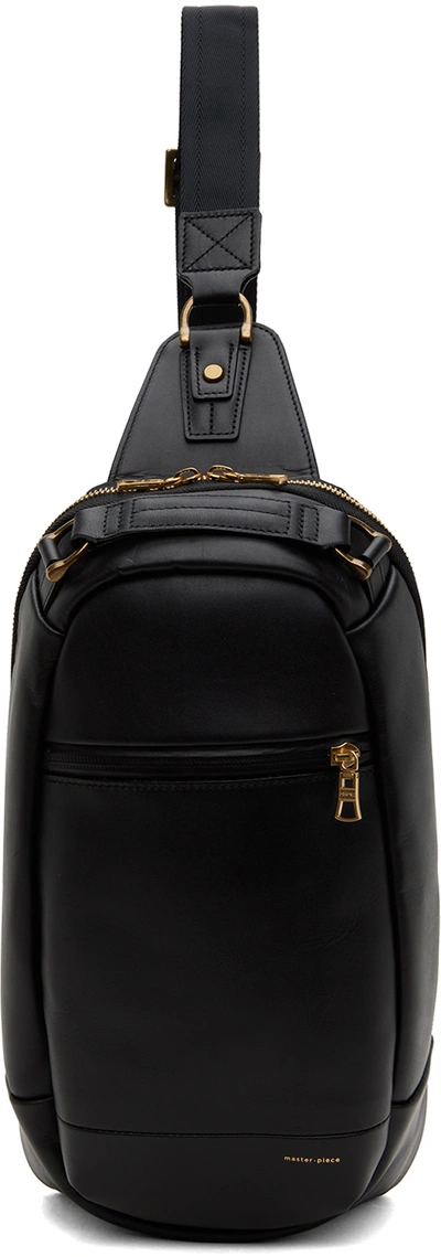 Master-piece Slick Logo-appliquéd Leather And Cordura® Barastec Nylon Sling Backpack In Black