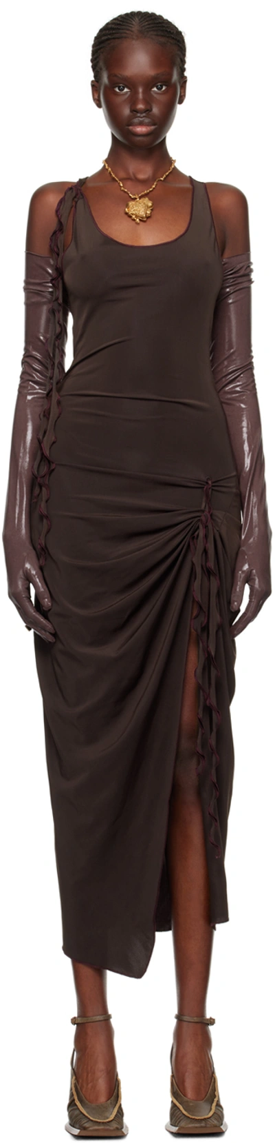 Acne Studios Brown Scoop Neck Midi Dress In Adm Dark Brown