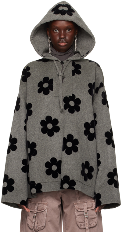 Acne Studios Gray Flower Hoodie In Dfl Vintage Grey Mel