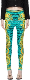 Versace Blue Baroccodile Leggings In 5x340-glacier Green+