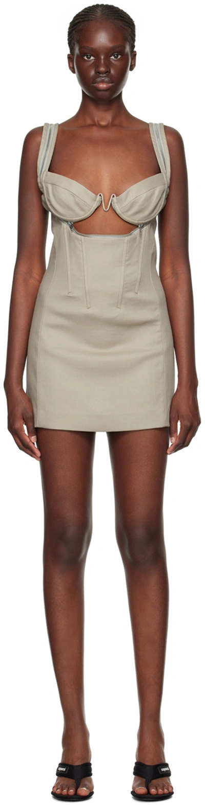 Dion Lee Beige Zip Underwire Minidress In Alloy