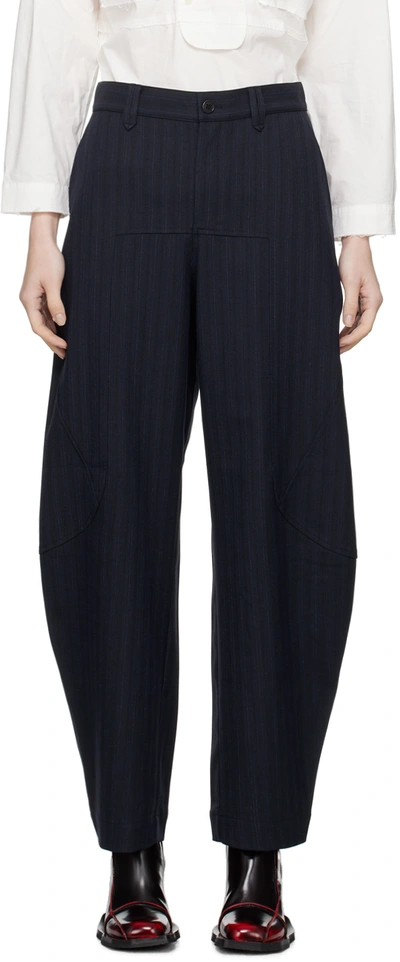 Henrik Vibskov Afternoon Puffball Trousers In Black Navy Pin Strip