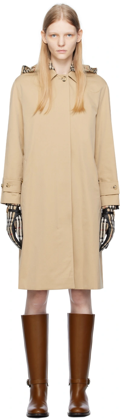 Burberry Beige Hooded Coat In Brown