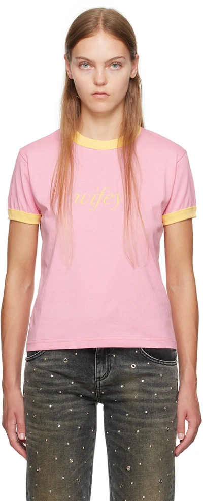 Gcds Pink 'wifey' T-shirt In White