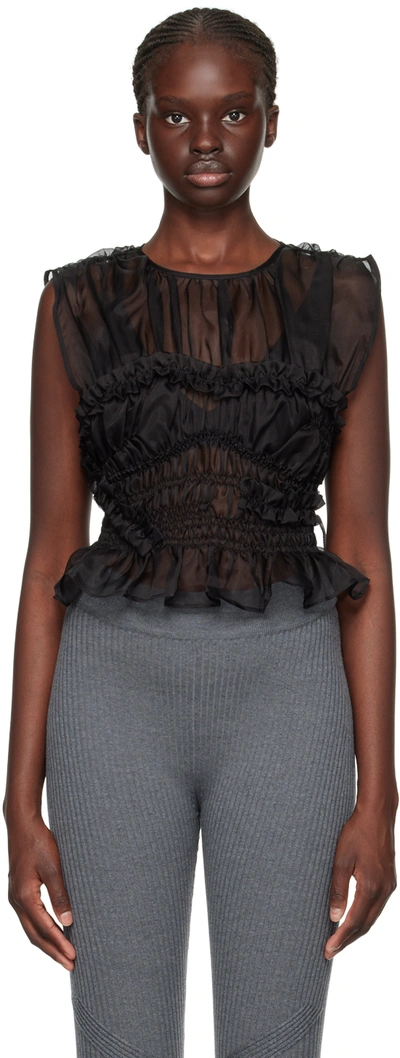 Cecilie Bahnsen Ruched Sleeveless Silk Top In Black
