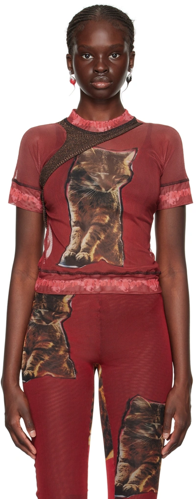 Ottolinger Womens Tobias Spichtig Red Graphic-print Semi-sheer Recycled Polyester-blend T-shirt In Red,multi