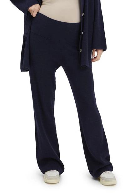 Nom Maternity Georgina Rib Knit Flare Leg Maternity Pants In Navy