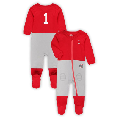 Wes & Willy Babies' Infant Boys And Girls  Scarlet Ohio State Buckeyes #1 Football Uniform Full-zip Footed Ju