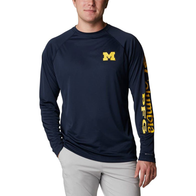 Columbia Navy Michigan Wolverines Terminal Tackle Omni-shade Raglan Long Sleeve T-shirt