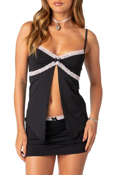 Edikted Sorely Lace Trim Split Front Camisole In Black