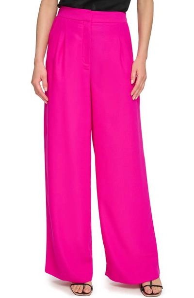 Dkny Pleated Satin Wide Leg Pants In Multi