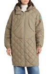 Save The Duck Valerian Hooded Quilted Coat In Elephant Grey