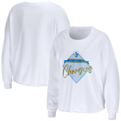 Wear By Erin Andrews White Los Angeles Chargers Domestic Cropped Long Sleeve T-shirt