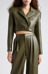 ALICE AND OLIVIA ANTHONY FAUX LEATHER CROP BLAZER