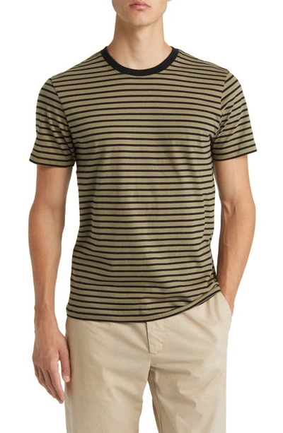 Frame Men's Striped Cotton Jersey T-shirt In Khaki Green Noir