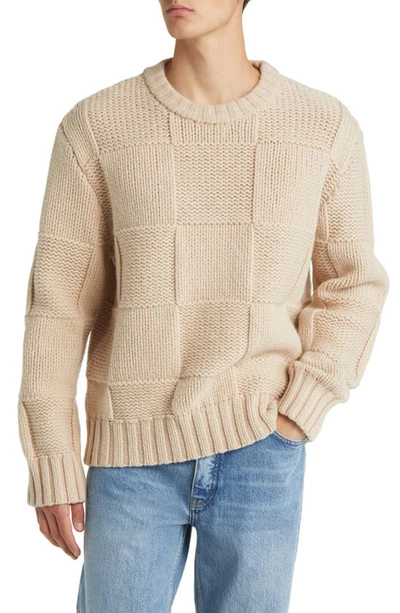 Frame Grid Stitch Wool Crewneck Sweater In Oatmeal