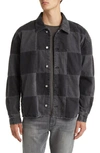 Frame Checkerboard Denim Jacket In Monochrome Washed Noir